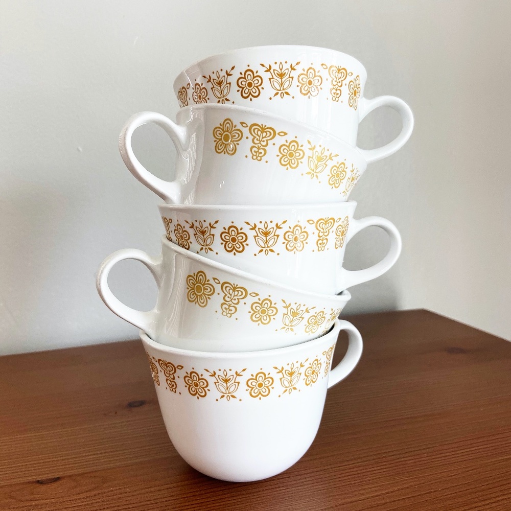 Vintage 1980s Butterfly Gold Design of Corelle Livingware Flat Cups | Set of 5